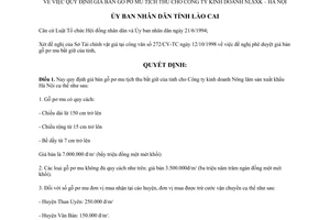 Quyết định 271/1998/QĐ-UB giá gỗ pơ mu tịch thu Công ty kinh doanh Nông lâm sản xuất khẩu