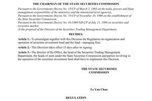Decision No. 05/1998/QD-UBCK3 of October 13, 1998 promulgating regulation on organization and operation of securities investment fund and fund-managing firm