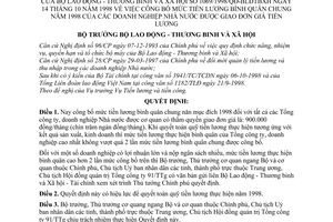 Quyết định 1069/1998/QĐ-BLĐTBXH công bố mức tiền lương bình quân chung năm 1998 của doanh nghiệp Nhà nước được giao đơn giá tiền lương
