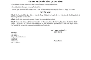 Quyết định 64/1998/QĐ-UB kế hoạch đất ở giao đất cho hộ gia đình cá nhân khu dân cư nông thôn Quảng Bình