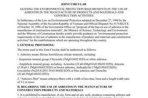 Joint circular No. 1529/1998/TTLT-BKHCNMT-BXD of October 17, 1998 guiding the environmental protection requirements in the use of asbestos in the manufacture of products and materials and construction activities