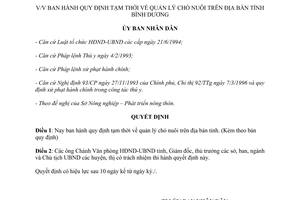 Quyết định 150/1998/QĐ-UB quy định tạm thời quản lý chó nuôi tỉnh Bình Dương