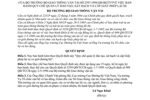 Quyết định 2597/1998/QĐ-BGTVT  Quy chế quản lý đào tạo, sát hạch và cấp giấy phép lái xe