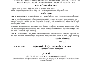 Quyết định  205/1998/QĐ-TTg  Quy chế Cửa hàng kinh doanh miễn thuế