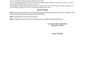 Quyết định 206/1998/QĐ-TTg trả lãi tiền gửi dự trữ bắt buộc các tổ chức tín dụng