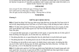 Nghị định 85/1998/NĐ-CP tuyển chọn, sử dụng và quản lý người lao động Việt Nam làm việc cho tổ chức, cá nhân nước ngoài tại Việt Nam