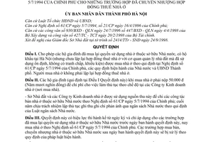 Quyết định 54/1998/QĐ-UB bán nhà ở thuộc sở hữu Nhà nước theo Nghị định 61/CP năm 1994 của Chính phủ cho trường hợp đã chuyển nhượng hợp đồng