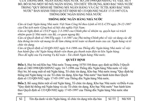 Quyết định 258/1998/QĐ-NHNN2  huỷ bỏ, bổ sung mã hàng hoá Ngân hàng, tổ chức tín dụng, kho bạc Nhà nước trong quy định kèm QĐ 133/QĐ-NH2 năm 1997