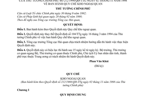 Quyết định 212/1998/QĐ-TTg Quy chế kho ngoại quan