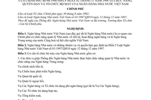 Nghị định 88/1998/NĐ-CP  chức năng, quyền hạn và tổ chức bộ máy của Ngân hàng Nhà nước Việt Nam