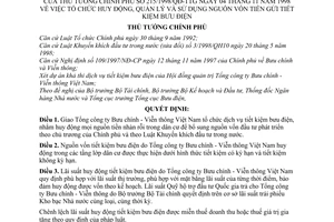 Quyết định  215/1998/QĐ-TTg  tổ chức huy động, quản lý và sử dụng nguồn vốn tiền gửi tiết kiệm bưu điện