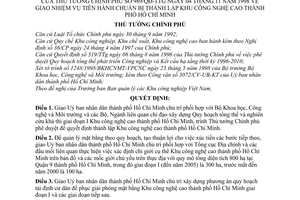 Quyết định  989/QĐ-TTg giao nhiệm vụ tiến hành chuẩn bị thành lập Khu công nghệ cao thành phố Hồ Chí Minh