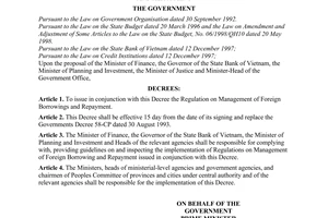 Decree of Government No. 90/1998/ND-CP of November 07th, 1998, promulgating regulation on the management of foreign borrowing and repayment