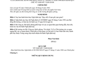 Nghị định 89/1998/NĐ-CP Quy chế tạm giữ, tạm giam