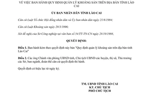 Quyết định 297/1998/QĐ-UB quản lý khoáng sản tại Lào Cai