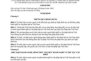 Nghị định 92/1998/NĐ-CP hành nghề tư vấn pháp luật của tổ chức Luật sư nước ngoài tại Việt Nam