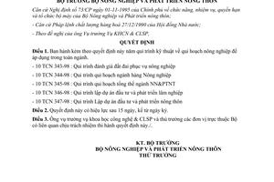 Quyết định 180/1998/QĐ-BNN-KHCN Tiêu chuẩn ngành: 10 TCN 343-98 đến 10 TCN 34