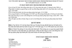 Quyết định 5986/QĐ-UB-NC bãi bỏ văn bản pháp luật hết hiệu lực lĩnh vực tổ chức bộ máy do UBND thành phố ban hành từ  02/7/1976 đến 31/12/1996