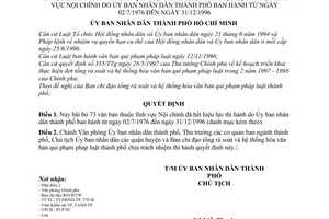 Quyết định số 5987/QĐ-UB-NC bãi bỏ văn bản qui phạm pháp luật hết hiệu lực lĩnh vực nội chính do UBND thành phố ban hành từ  02/7/1976 đến 31/12/1996