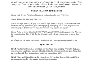 Quyết định 301/1998/QĐ-UB định mức lao động Vật tư kỹ thuật giá nhân công  giao đất