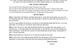 Quyết định 221/1998/QĐ-TTg thành lập Viện Nghiên cứu phát triển kinh tế - xã hội Hà Nội