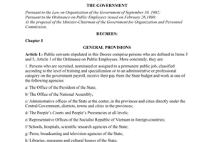 Decree of Government No. 95/1998/ND-CP of November 17, 1998 on the recruitment, employment and management of public servants