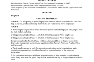 Decree of Government No. 97/1998/ND-CP of November 17, 1998 on the disciplining and material responsibilities of public employees