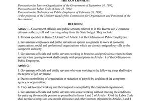 Decree of Government No. 96/1998/ND-CP of November 17, 1998 the regime of job severance of public employees