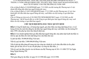 Quyết định 1406/1998/QĐ/BTM quy định tổ chức đấu thầu hạn ngạch hàng dệt, may xuất khẩu vào thị trường EU năm 1999