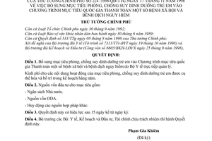 Quyết định 224/1998/QĐ-TTg bổ sung mục tiêu phòng, chống suy dinh dưỡng trẻ em vào chương trình quốc gia thanh toán bệnh xã hội dịch nguy hiểm