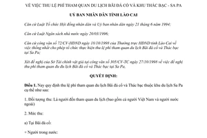 Quyết định 322/1998/QĐ.UB thu lệ phí tham quan Bãi đá cổ Thác bạc thuộc khu du lịch Sa Pa