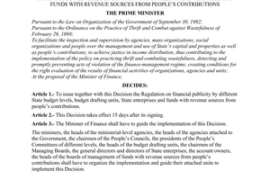 Decision No. 225/1998/QD-TTg of November 20, 1998 promulgating the regulation on financial publicity by different state budget levels, budget drafting units, state enterprises and funds with revenue sources from people’s contributions
