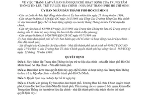 Quyết định 6363/1998/QĐ-UB-QLĐT thành lập,qui chế hoạt động Trung tâm thông tin lưu trữ tư liệu địa chính - nhà đất thành phố Hồ Chí Minh