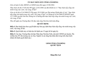 Quyết định 3159/1998/QĐ-UB thực hiện nếp sống văn minh việc cưới tang lễ hội