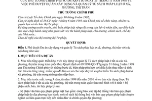 Quyết định 1067/1998/QĐ-TTg phê duyệt Dự án xây dựng và quản lý tủ sách pháp luật ở xã, phường, thị trấn