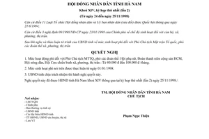 Nghị quyết 04/1998/NQ-HĐ mức hoạt động phí Phó Chủ tịch Mặt trận Tổ quốc Hà Nam
