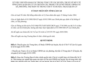 Quyết định 327/1998/QĐ.UB chuyển trung tâm y tế huyện thị xã về sở y tế tỉnh Lào Cai quản lý