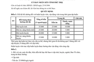 Quyết định 2563/1998/QĐ-UB chế độ chính sách đối với vận động viên huấn luyện viên trọng tài Phú Thọ