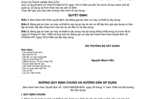 Quyết định 1260/1998/QĐ-BXD giá dự toán ca máy, thiết bị xây dựng