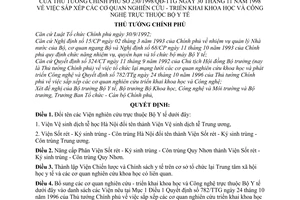 Quyết định 230/1998/QĐ-TTg sắp xếp các cơ quan nghiên cứu triển khai khoa học công nghệ thuộc bộ Y tế