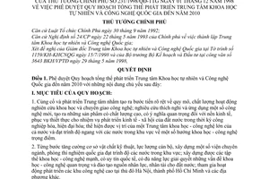 Quyết định 231/1998/QĐ-TTg phê duyệt quy hoạch tổng thể phát triển Trung tâm khoa học tự nhiên và công nghệ quốc gia đến năm 2010