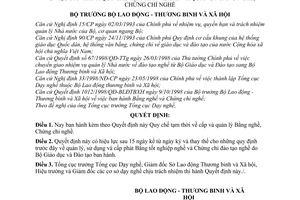 Quyết định 1536/1998/QĐ-BLĐTBXH Quy chế tạm thời cấp và quản lý Bằng nghề, Chứng chỉ nghề