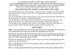 Quyết định 193/1998/QĐ/BNN-&PTNT quy định kiểm định chất lượng, dư lượng thuốc BVTV và khảo nghiệm thuốc BVTV mới nhằm mục đích đăng ký tại Việt Nam