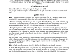 Quyết định 236/1998/QĐ-TTg biện pháp cấp bách khắc phục hậu quả, bão lụt  miền Trung