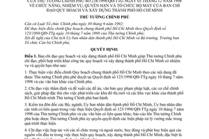 Quyết định 238/1998/QĐ-TTg chức năng nhiệm vụ quyền hạn tổ chức bộ máy của Ban Chỉ đạo quy hoạch xây dựng thành phố Hồ Chí Minh