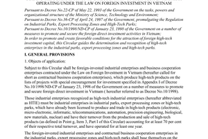 Circular No. 2345/1998/TT-BKHCNMT of December 04, 1998 guiding the determination and recognition of high-tech enterprises operating under the law on foreign investment in Vietnam