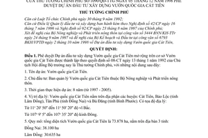 Quyết định 1090/QĐ-TTg phê duyệt Dự án đầu tư xây dựng Vườn quốc gia Cát Tiên