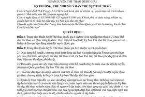 Quyết định 1362/1998/QĐ-UBTDTT chức năng nhiệm vụ, quyền hạn cơ cấu tổ chức của Trung tâm huấn luyện thể thao Quốc gia I