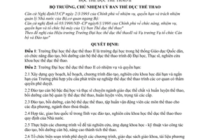 Quyết định 1363/1998/QĐ-UBTDTT chức năng nhiệm vụ, quyền hạn cơ cấu tổ chức của Trường Đại học thể dục thể thao II