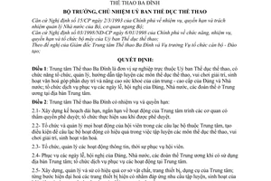 Quyết định 1371/1998/QĐ-UBTDTT chức năng, nhiệm vụ, quyền hạn và cơ cấu tổ chức của Trung tâm Thể thao Ba Đình